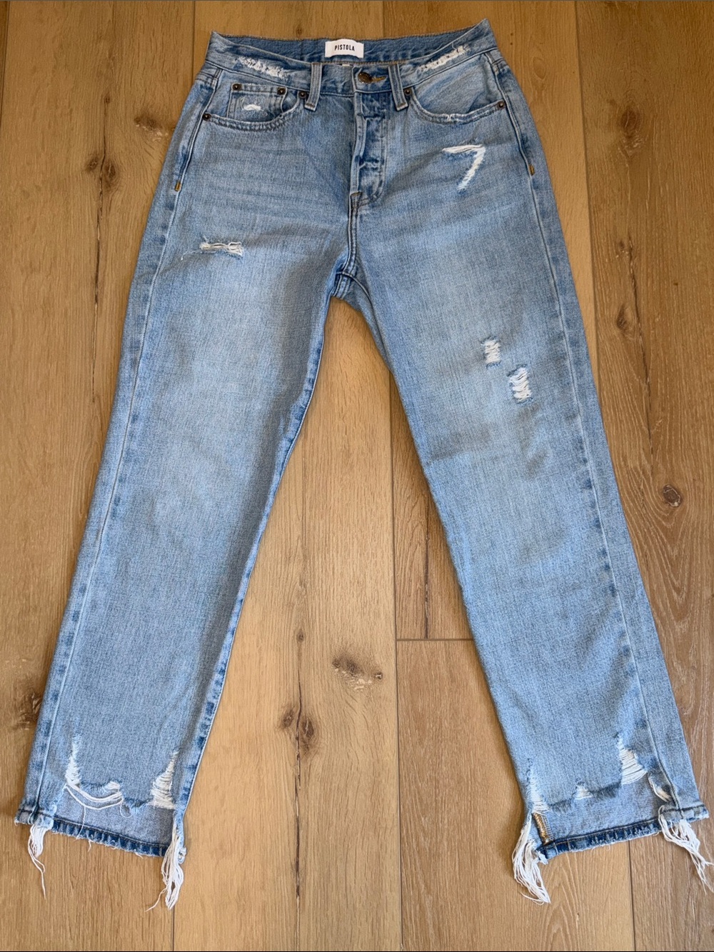 Pistola Cassie Crop Light Wash Distressed Straight Leg Jeans